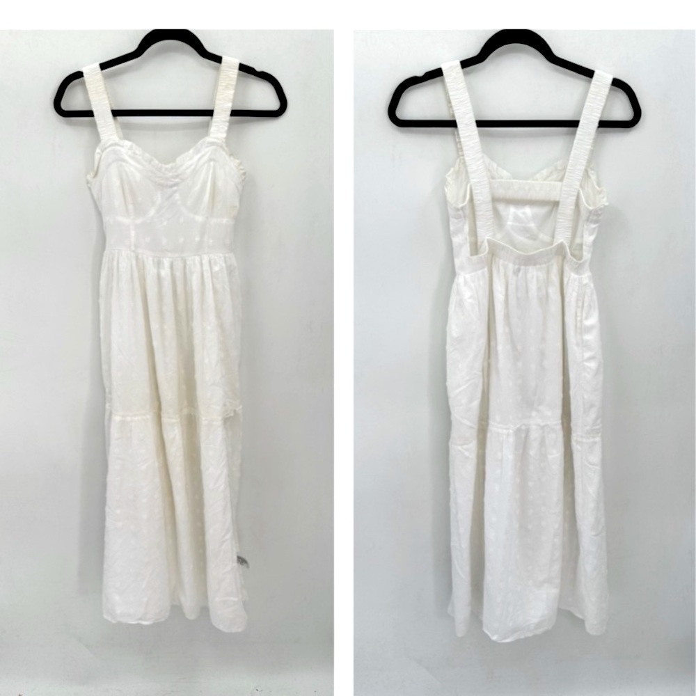 AMERICAN EAGLE Swiss dot white woman cotton milkmaid cottagecore midi dress XS - Picture 2 of 16